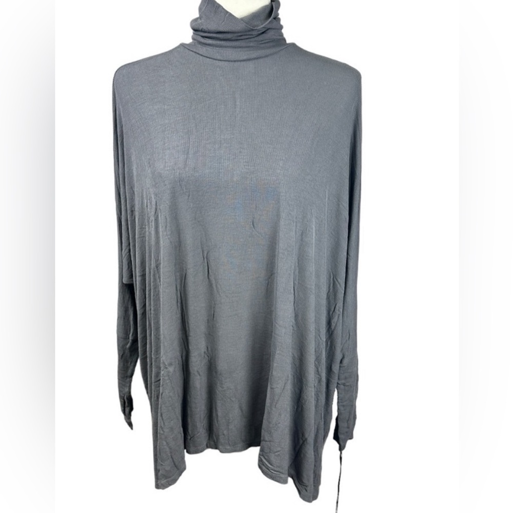 Michael Lauren Nero Long Sleeve Draped Turtleneck with Side Slit Grey Large NWT